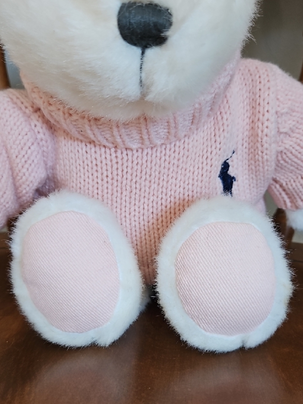 Ralph Lauren Romance White Plush Bear in Pink Knit Sweater - Picture 5 of 12